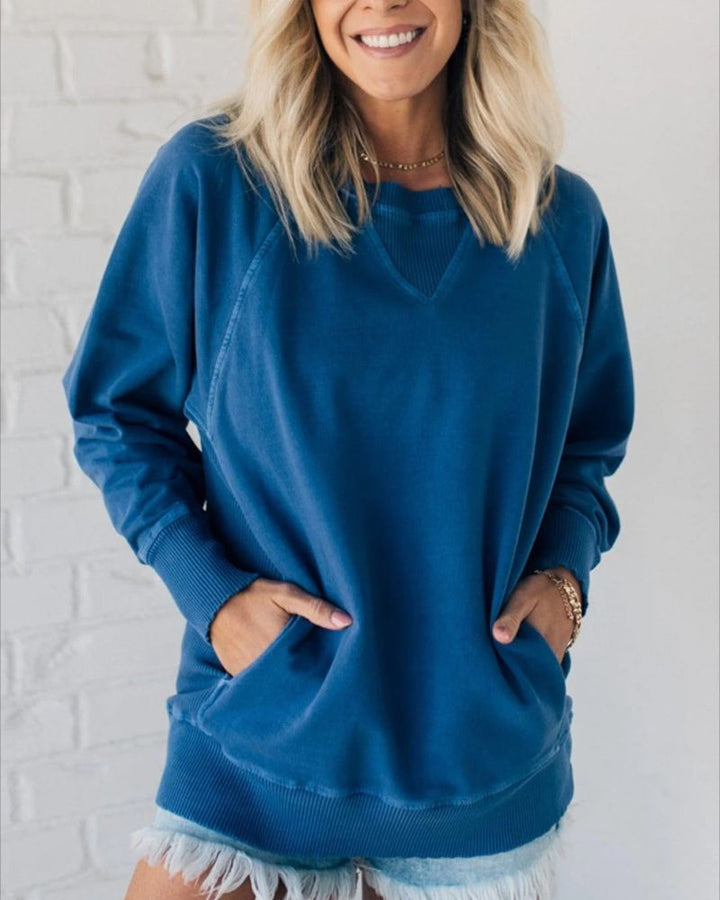 Leah - Ribbed Accent Pocketed Pullover