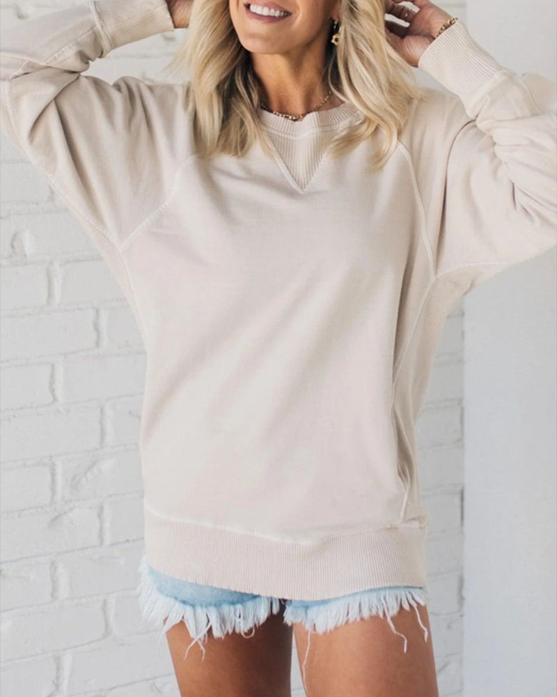 Leah - Ribbed Accent Pocketed Pullover