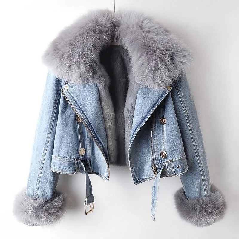 Miranda® - Premium Denim Jacket with Fox Fur Collar