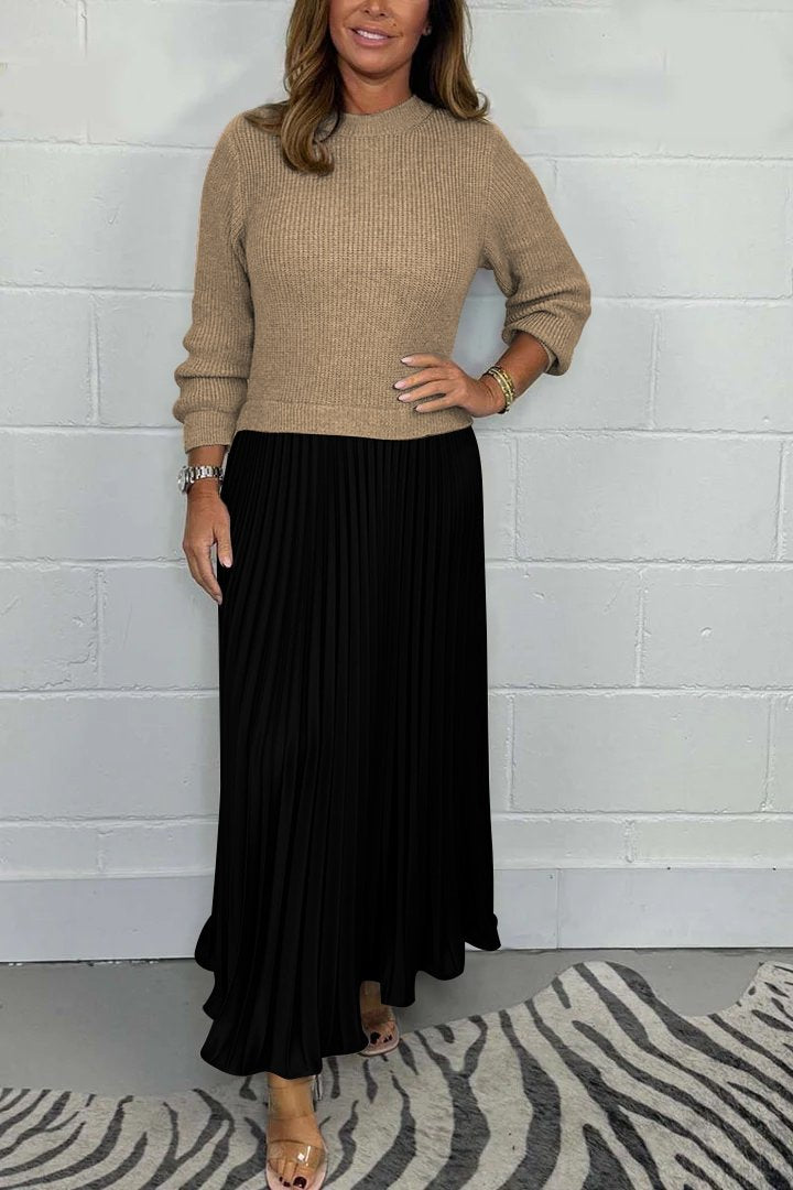 AMBRE Chic Sweater & Pleated Skirt Set