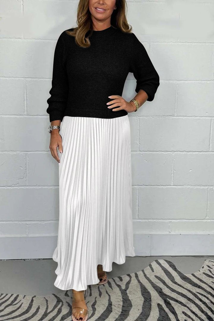 AMBRE Chic Sweater & Pleated Skirt Set