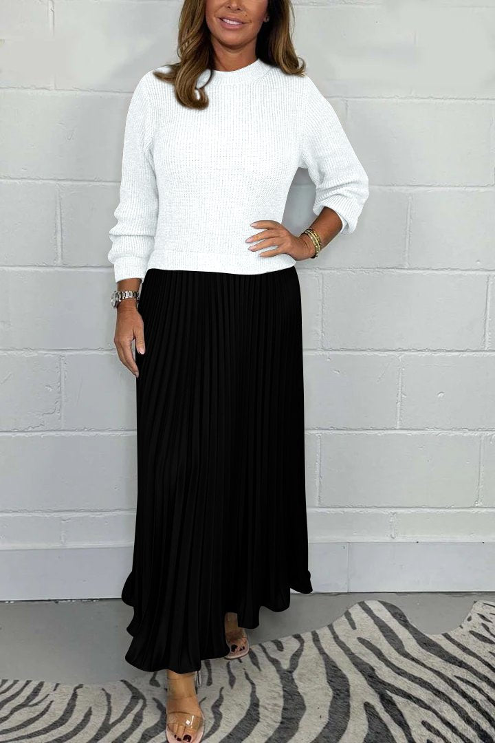 AMBRE Chic Sweater & Pleated Skirt Set